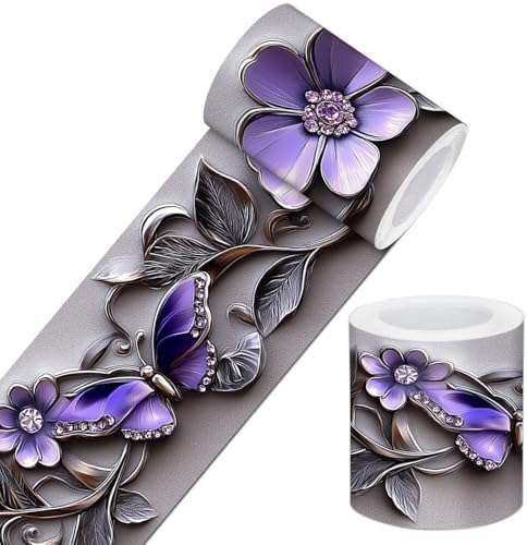 IVN Wallpaper Border Peel and Stick Wall Purple Butterfly Floral 4x196 Inch by IVN