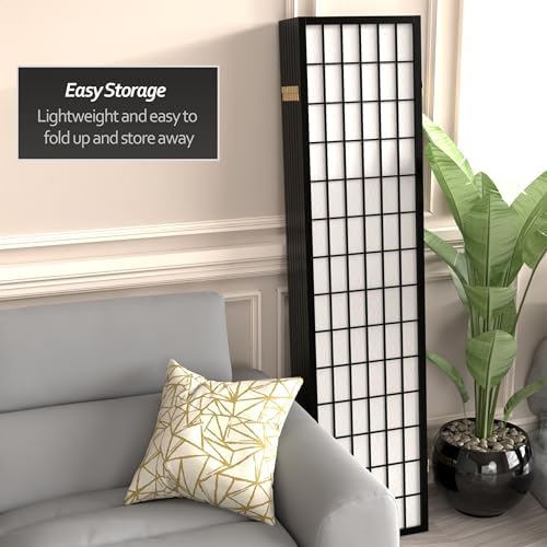 Red Lantern 6 ft. Tall Window Pane Shoji Screen - Black - 8 Panels - Image 6