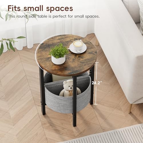 Vagusicc Small Round Side Table, Accent End Table with Storage Basket, Set of 2 Half Round Coffee Table End Table, Half Moon Bedside Table, Modern Nightstand Couch Table for Living Room Bedroom, Brown - Image 4