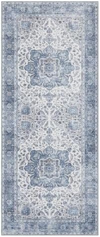 ReaLife Rugs Machine Washable Area Rug Runner - Living Room Bedroom Bathroom Kitchen Entryway Office - Padded Low Pile Stain Resistant Premium - Boho Farmhouse Vintage - Joy - Blue Ivory 2'6" x 8' - Image 3