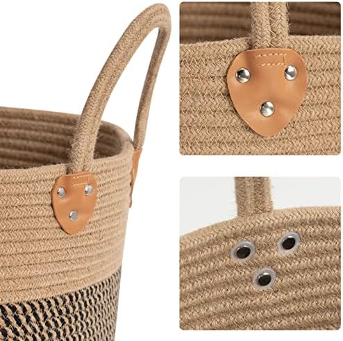 CHICVITA Wicker Storage Basket with Leather Handles, 14" x 12", Black - Image 6