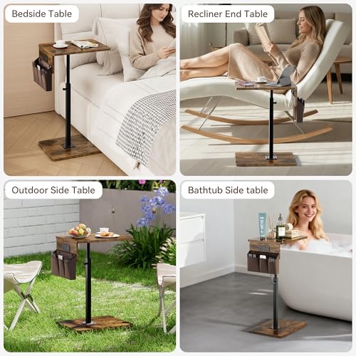 Vagusicc Sofa Armrest Tray Table for Couch - 360° Swivel Height Adjustable Side Table for Small Spaces, Snack Side Table for Bed or Chair, C Shaped End Table Snack Table for Eating Dinner Laptop - Image 7