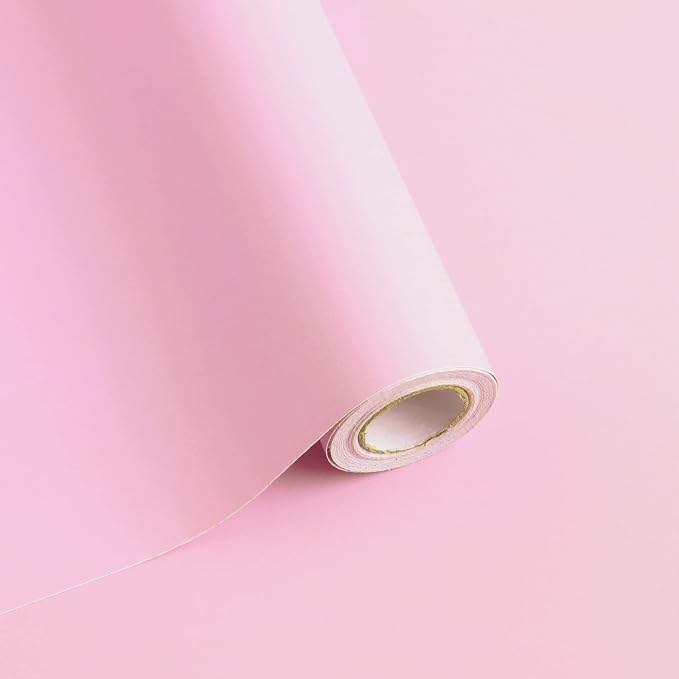 Safiyya 984.2"x17.7" Pink Peel and Stick Wallpaper Solid Color Contact Paper Peel and Stick Modern Wall Paper Self Adhesive Removable Wallpaper for Bedroom Covering Vinyl Roll by SAFIYYA
