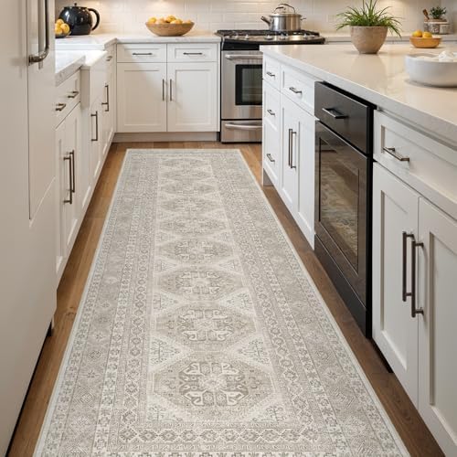 Ksrau 3x12 Runner Rug Washable Vintage: Non Slip Hallway Runners Beige - Image 2