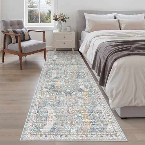 Madane Kitchen Runner 2'6''x8' Soft Rug Runners for Hallways, Blue/Gold - Image 7