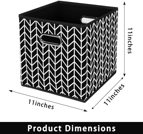 Fabric storage bins Cubes, Fabric Cube Organizer with Handle, Foldable Cube Bins for Cloth or Accessary Storage, 11x11x11, Set of 6, (Black Leaf) - Image 2