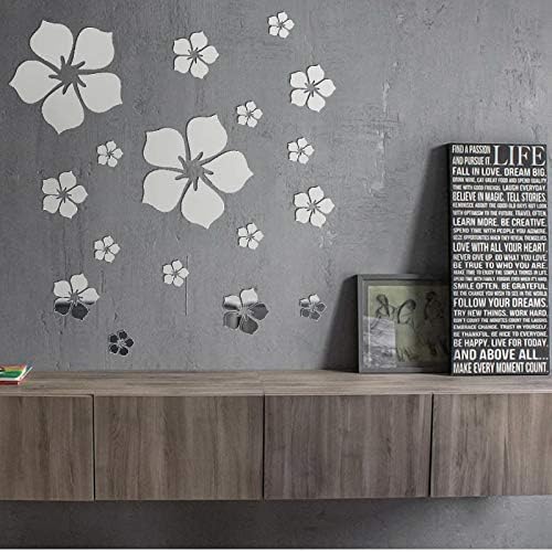 Philbinden Acrylic Mirror Floral Wall Stickers Self Adhesive Mirror Wall Decor Removable Mirror Decor 3D Flower DIY Wall Sticker for Living Room Bedroom Bathroom (Silver) - Image 7
