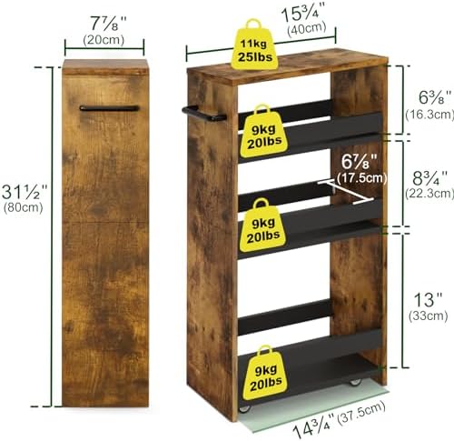 TEAMIX Slim Rolling Storage Cart, Wood 4-Tier Narrow Kitchen/Laundry Cart - Image 4