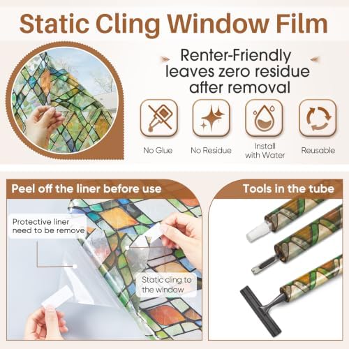 Stained Glass Winodw Film, Rainbow Lattice Stickers, 17.5"x118" - Image 5