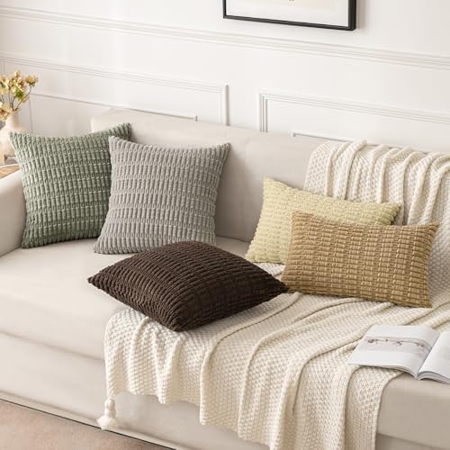 MIULEE Corduroy Decorative Throw Pillow Covers 20x20 Light Olive Pack of 2 - Image 3