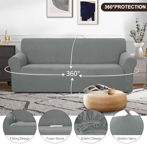 U-NICE HOME Stretch Couch Cover Slipcover for 3 Cushion Sofa, Grey - Image 3