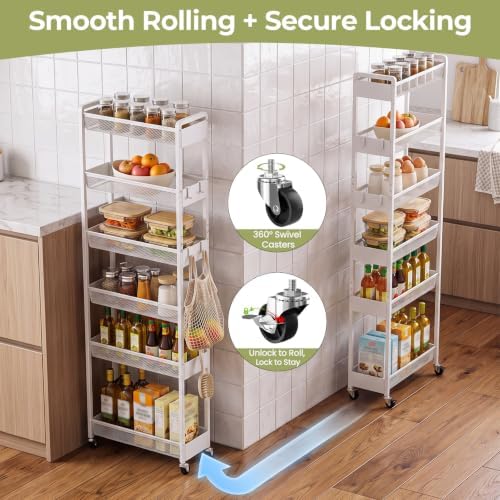Delamu 6 Tier Slim Rolling Storage Cart, Utility Metal Narrow Cart 7.1" W - Image 5