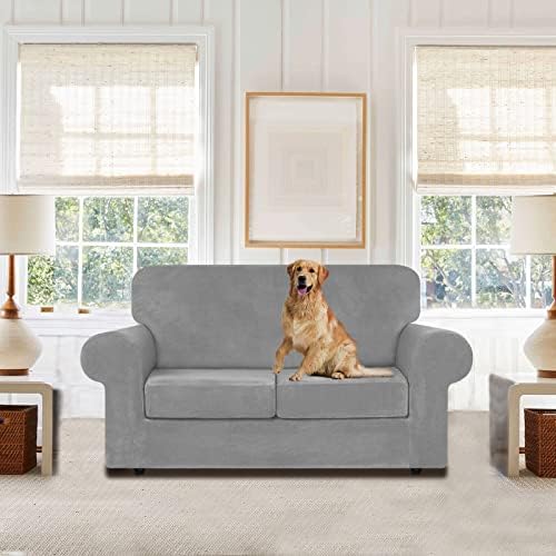WEERRW Velvet Stretch 3 Pieces Couch Cover for Sofa Washable, Silver Grey - Image 2