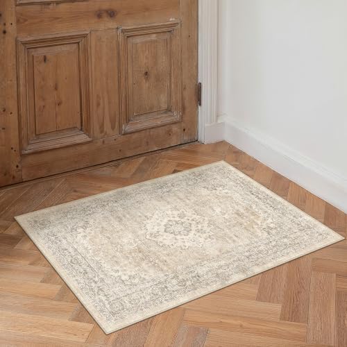 2x3 Taupe Washable Area Rug Non Slip Vintage Carpet by WondRg