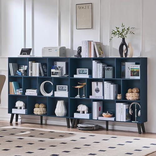 LEYAOYAO 10 Cube Bookshelf,Mid-Century Modern Bookcase with Legs,Dark Blue - Image 5