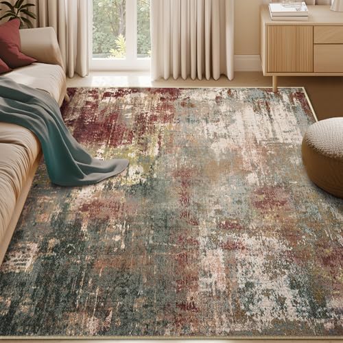 RELEANY Washable 5'x7' Abstract Area Rug for Living Room Rustic Brown by RELEANY