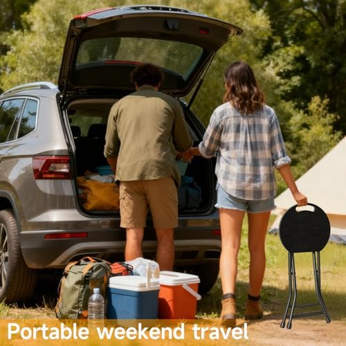 LEDLAY18 Inch Folding Stool with Handle - 500LBS Capacity Portable Foldable Stool with Non-Slip Feet, Heavy-Duty Steel & Plastic Collapsible Stool for Indoor Outdoor Use, Black - Image 2