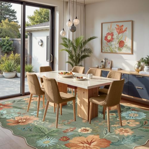 Lahome Floral Washable 6x9 Area Rugs, Green Rug for Living Room Bedroom - Image 2