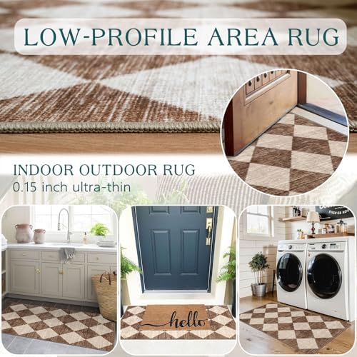 Front Door Mat Indoor Entrance - 2x4.3 Ft Brown Beige Diamond Rug - Image 5