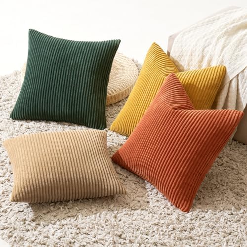 MIULEE Fall Corduroy Decorative Throw Pillow Covers Green-Rust 18x18 - Image 4