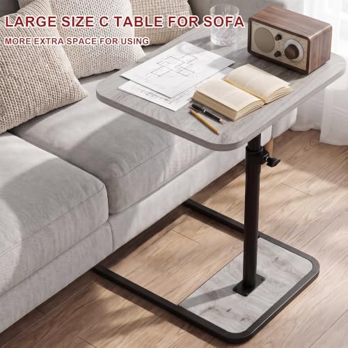 GOYLSER Large C Shaped End Table for Couch, Height Adjustable Living Room Rotating Couch Tray Tables Sofa Table Tv Trays for Bedroom, Swivel Wooden Side Table for Small Space, Grey - Image 5