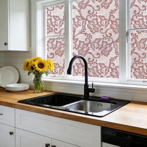 NINETREX Window Privacy Film, Frosted Red Lace Window Cling, 17.5"x78.7" - Image 7