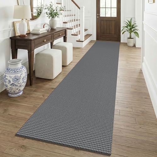 KOZYFLY Cotton 2.5'x12' Runners Rugs for Hallway, Long Washable Runner Rug, Woven Non Slip Kitchen Runner, Braided Entryway Rug, Floor Carpet for Entry, Aisle, Hall, Grey/Dark Grey by KOZYFLY