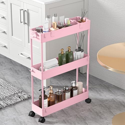 SPACELEAD 2-piece Set Slim Storage Cart 3 Tier,Bathroom Organizer Rolling Utility,Mobile Shelving Unit Slide Out for Office, Kitchen, Laundry Room & Narrow Places - Image 4
