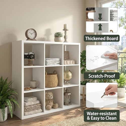 WannabeMyself【2026 Wooden Thick Frame】 9 Cube Storage Organizer with Anti-Tipping Kits, Reversible Open Back Book Shelf,Bookcase for Living Room,Bedroom,Entrance Hall,Office,11.6×36.3×36.3,White - Image 3