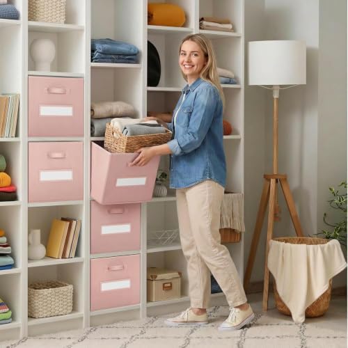Storage Bins,11" Cube Storage Bin with Labels,10pcs,Pink - Image 7
