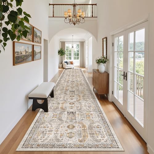 Madane Hallway Runner Rug 2'6''x16' Kitchen Runners Vintage, Brown/Gold - Image 3