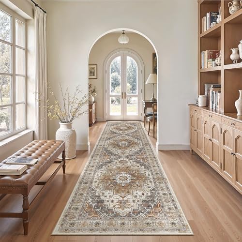 Madane Hallway Runner Rug 2'6''x10' Kitchen Runners Vintage, Turmeric/Grey - Image 5