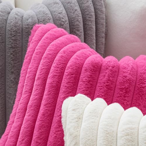MIULEE Faux Fur Decorative Throw Pillow Covers 20x20 Set of 2 Hot Pink - Image 5