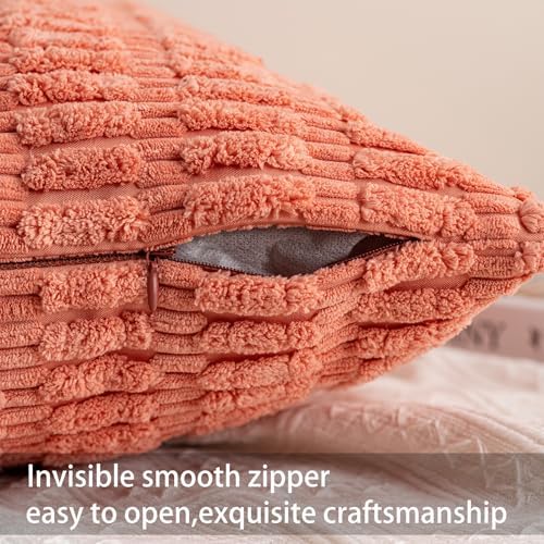 Aegero Pack of 2 Corduroy Decorative Throw Pillow Covers 18x18 Inch, Orange - Image 3