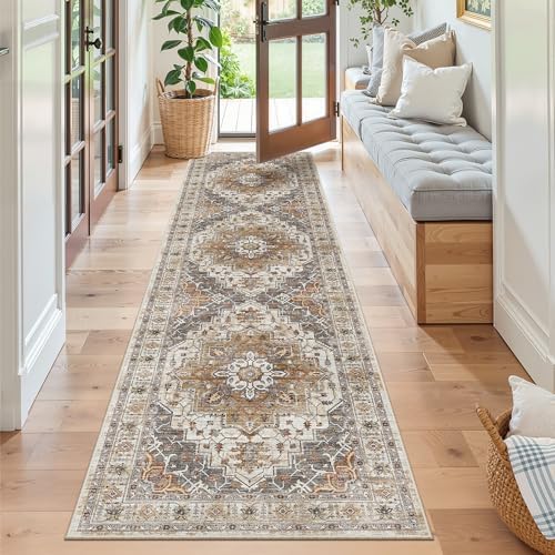 Madane Hallway Runner Rug 2x8 Washable Kitchen Rugs Non-Slip, Turmeric/Grey - Image 4