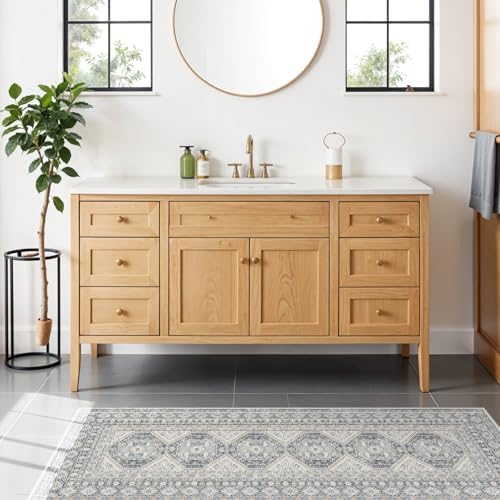 Ksrau 2x5 Runner Rug Washable Vintage: Non Slip Long Kitchen Runners Blue - Image 2