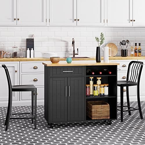 Shintenchi Kitchen Island Cart with Storage,Rolling Kitchen Island Side Table on Wheels with Large Worktop,Storage Cabinet,Towel Rack and Drawers for Kitchen,Dinning Room, White by Shintenchi%7CFurnitureMadeforRealLife