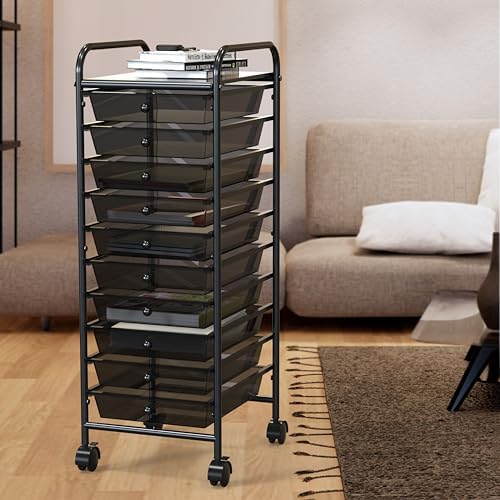 Simple Houseware 10 Drawers Rolling Utility Cart Organizer, Black - Image 3