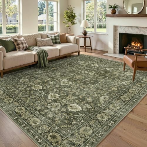 6x9 Ft Large Area Rugs for Living Room, Soft Non-Slip Machine Washable Rug, Vintage Stain Resistant Carpets for Bedroom Nursery Dining Room Home Decor (Green) by Lo%CC%80utiRootHome