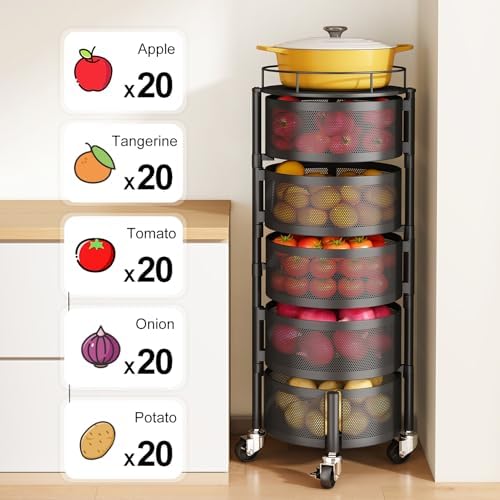 SNTD 5-Tier Fruit and Vegetable Basket Bowls for Kitchen, Rotating, Black - Image 4