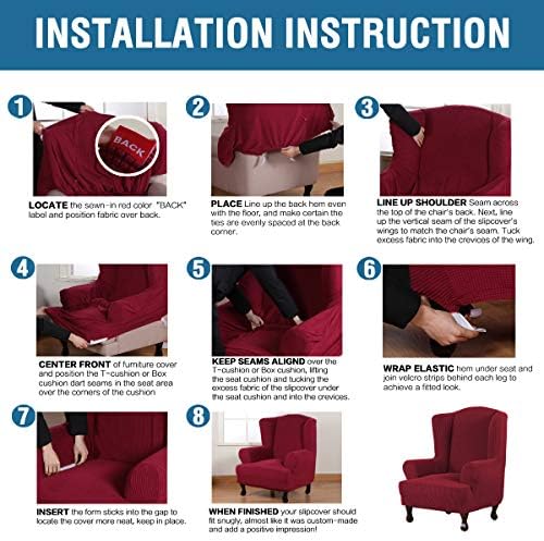 H.VERSAILTEX Wing Chair Slipcover Chair Covers for Wingback Chairs Wingback Chair Covers Slipcovers 1 Piece Stretch Sofa Cover Furniture Protector Soft Spandex Jacquard Checked Pattern, Burgundy Red - Image 6