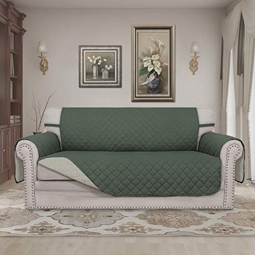Easy-Going Sofa Slipcover Reversible Loveseat Sofa Cover Couch Cover for 2 Cushion Couch Furniture Protector with Elastic Straps for Pets Kids Dog Cat (Oversized Loveseat, Greyish Green/Beige) - Image 2