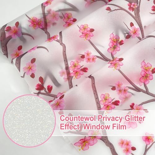 Countewol Stained Glass Privacy Window Film Static Cling Window Film Anti-Glare UV Protection Removable Decorative Window Clings for Home（Frosted Sakura 78.7" L*35.4" W - Image 4