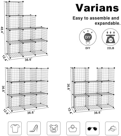 C&AHOME Wire Cube Storage, 9 - Cube Organizer Metal C Grids, Silver Gray - Image 3