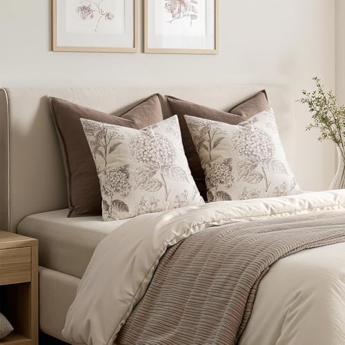 Set of 2 Decorative Floral Pillow Covers 20x20 Inch Light Camel - Image 6
