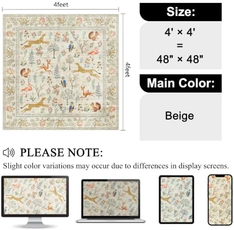DUKINO 4x4 Square Area Rug, Washable Animal Rug for Entryway, Beige - Image 2