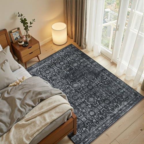 Rugxara Black 3x5 Rug for Entryway Bedroom Washable Area Rugs Carpet - Image 2