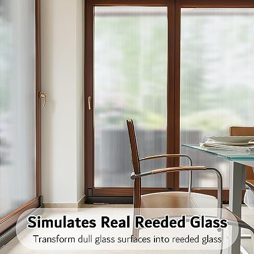 VELIMAX Reeded Glass Privacy Film, Frosted Window Vinyl, 3D Decorative Window Decals Non Adhesive for Bathroom Living Room 29.5x78.7 inches - Image 2