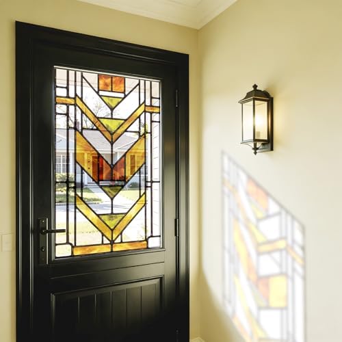 Faux Stained Glass Effect Transparent Window Film, Decorative Window Cling Static Cling Inspired by Frank Lloyd Wright, 22.83" x35.43" Martin House, Boho by Flortlias