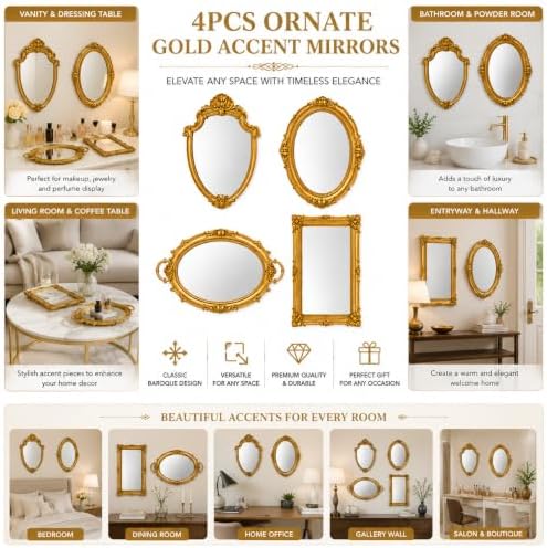Gold Vintage Wall Mirror Set of 4 - Image 7